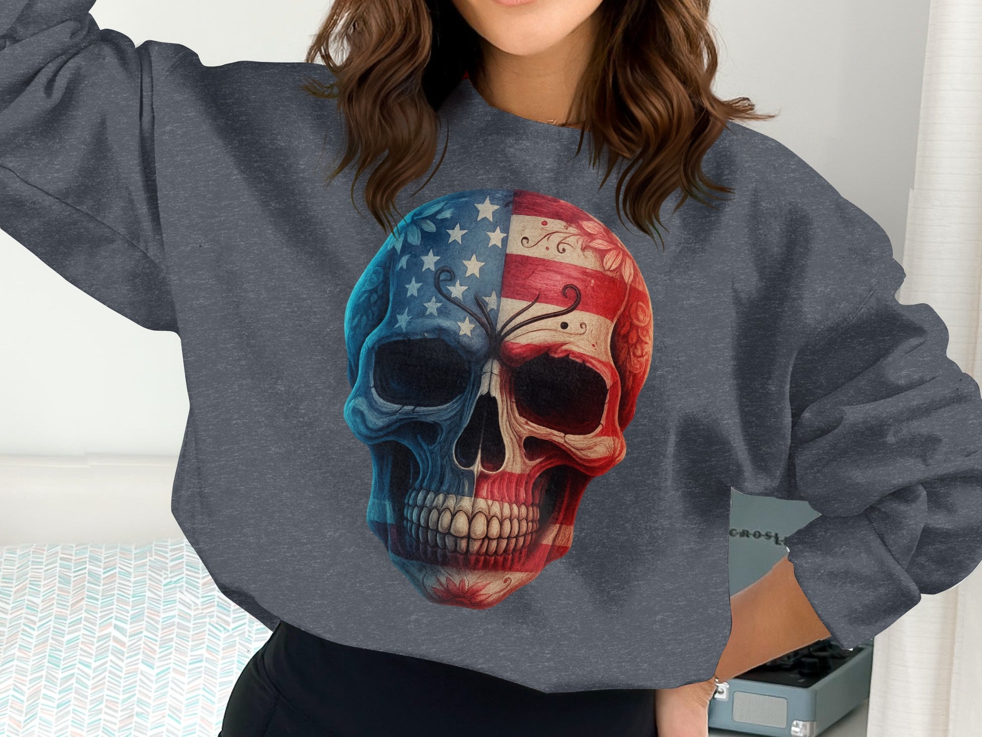 American Flag Skull Graphic Sweatshirt product type