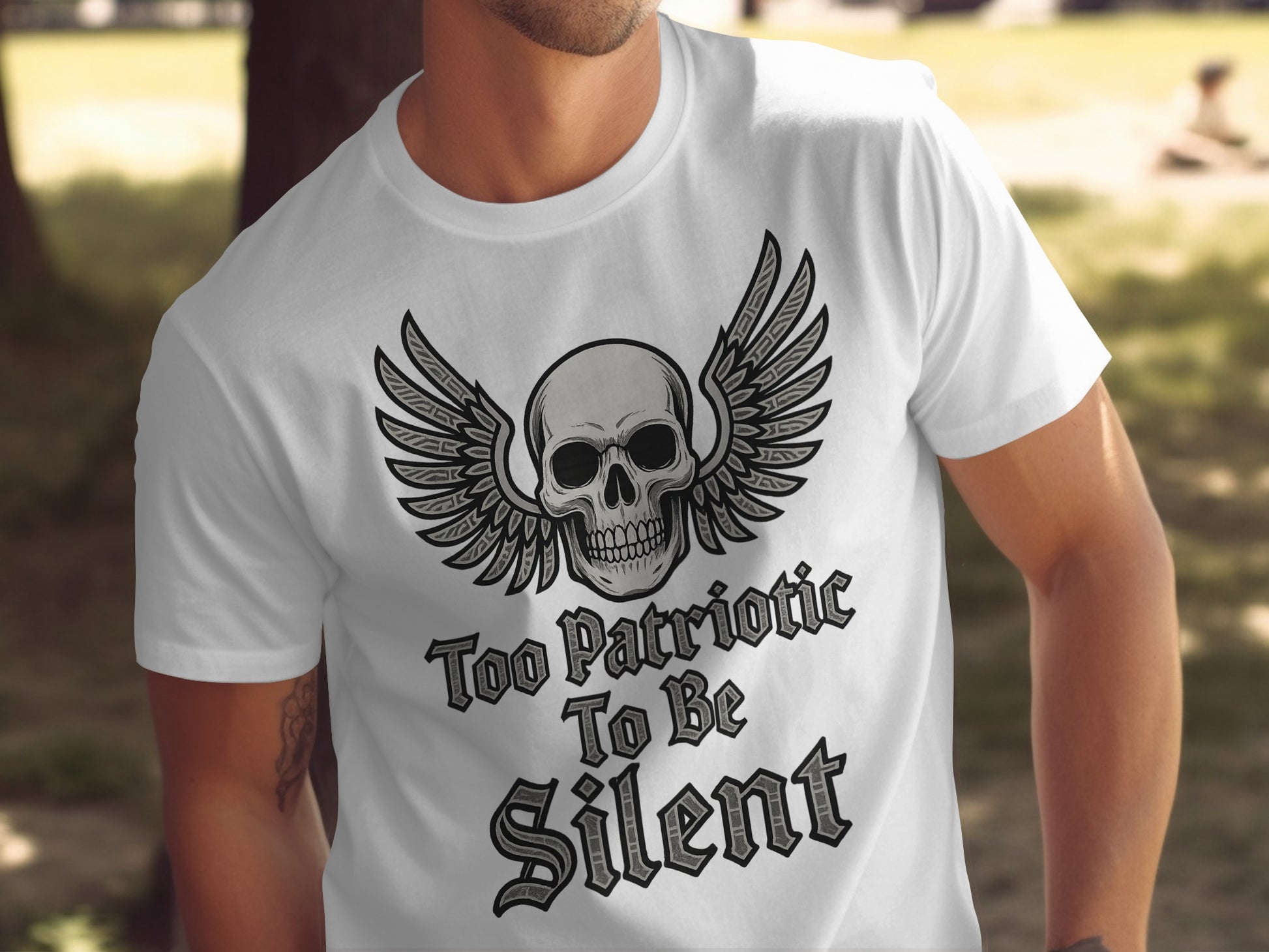 Too Patriotic To Be Silent Skull Wings Shirt