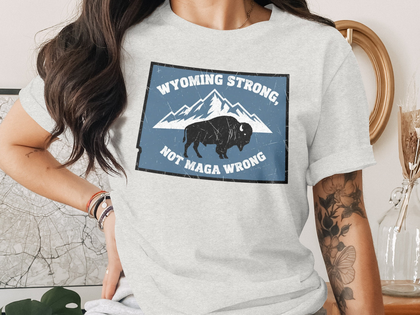 Wyoming Strong Not Maga Wrong Bison T-Shirt product