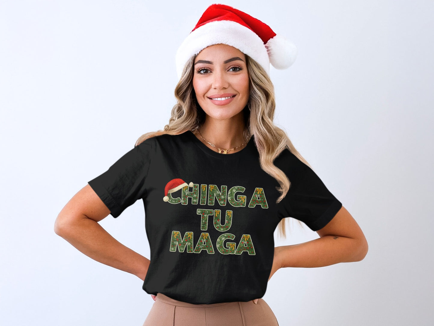 Festive Chinga Tu Maga Santa Hat Graphic T-shirt