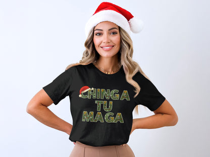 Festive Chinga Tu Maga Santa Hat Graphic T-shirt