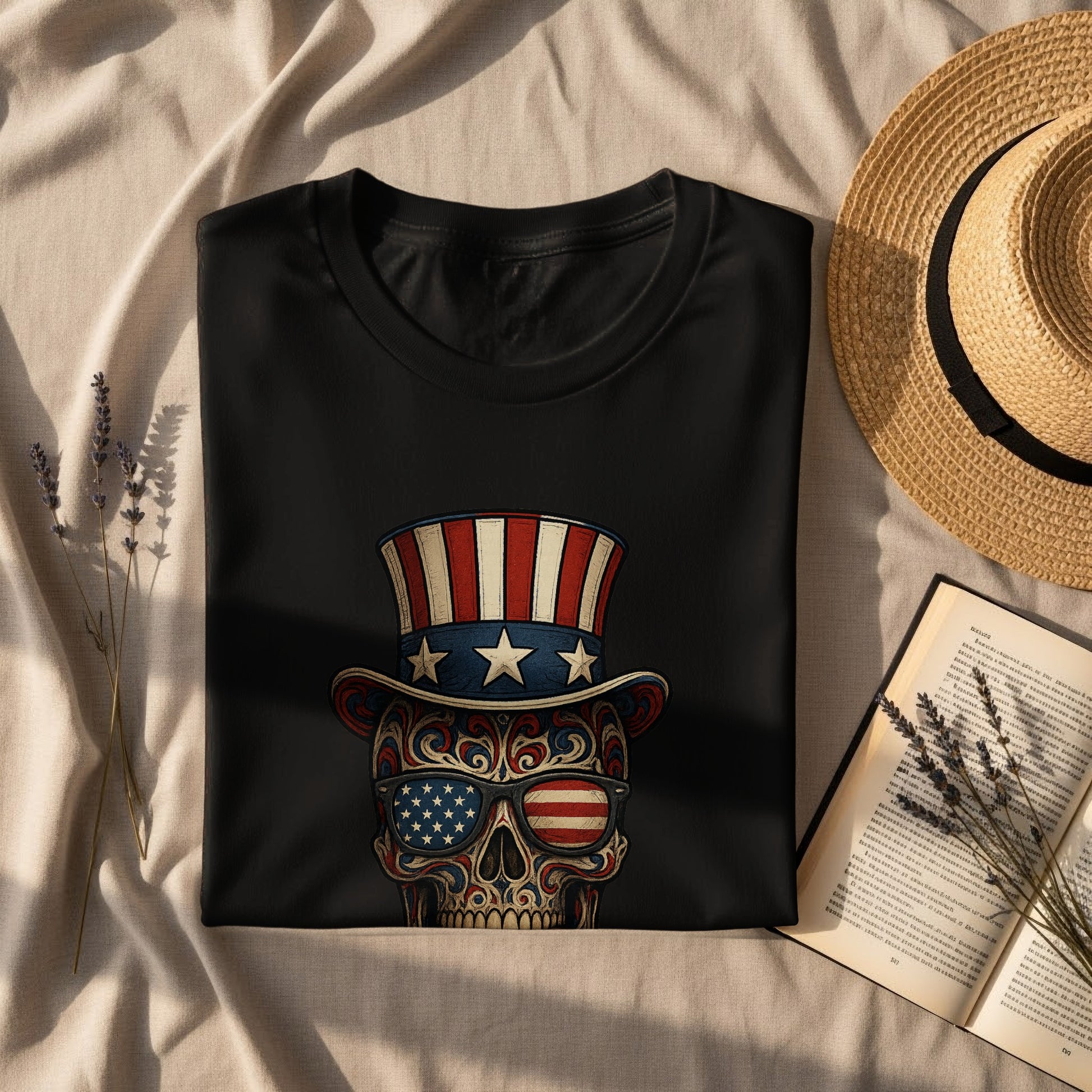 Patriotic Skull Design T-Shirt Perfect Graphic Tee Product