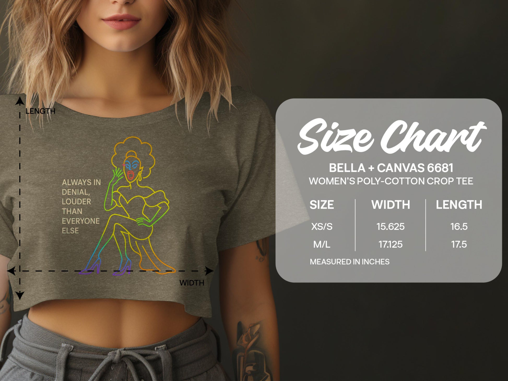 Women's Funny Graphic Cropped Top Measuring Guide product type
