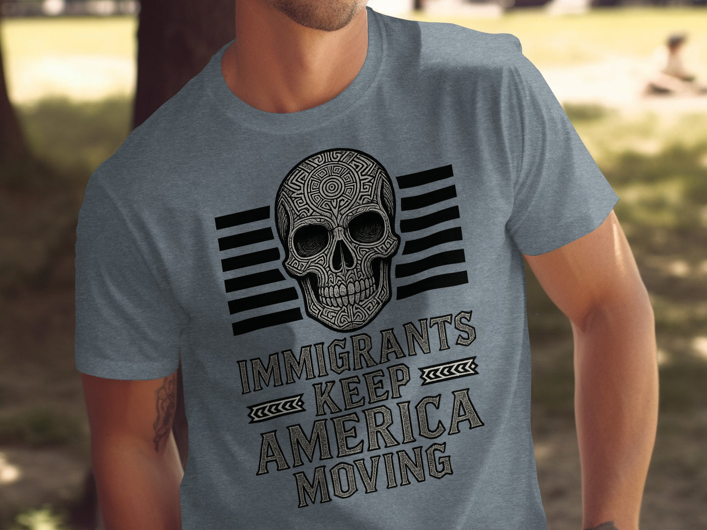Immigrants Keep America Moving Skull T-shirt