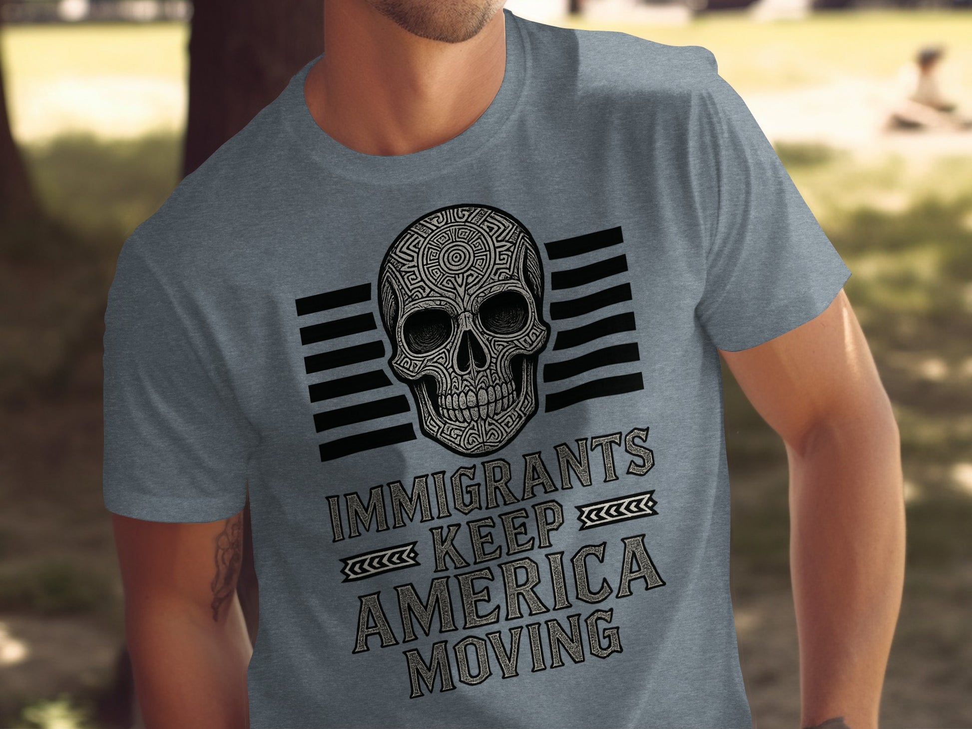 Immigrants Keep America Moving Skull T-shirt