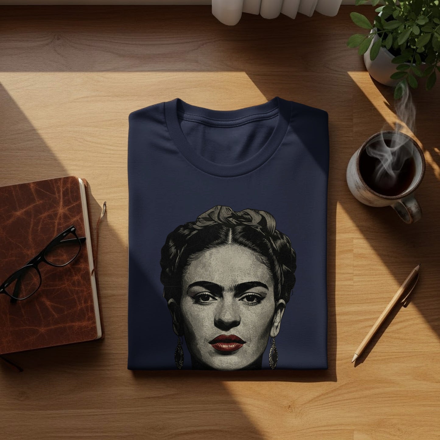 Artistic Frida Kahlo Portrait Dark Navy Shirt