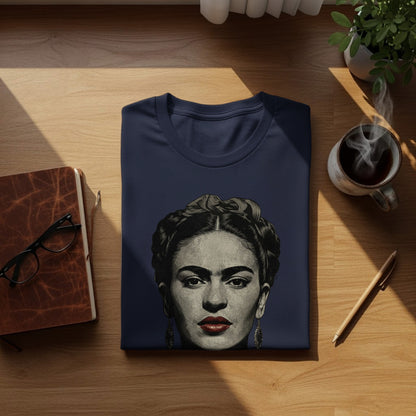 Artistic Frida Kahlo Portrait Dark Navy Shirt