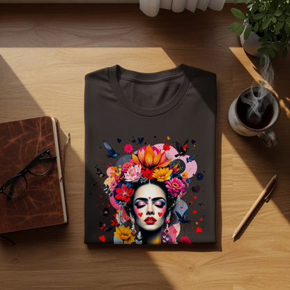 Woman face colorful floral birds hearts fantasy graphic product type