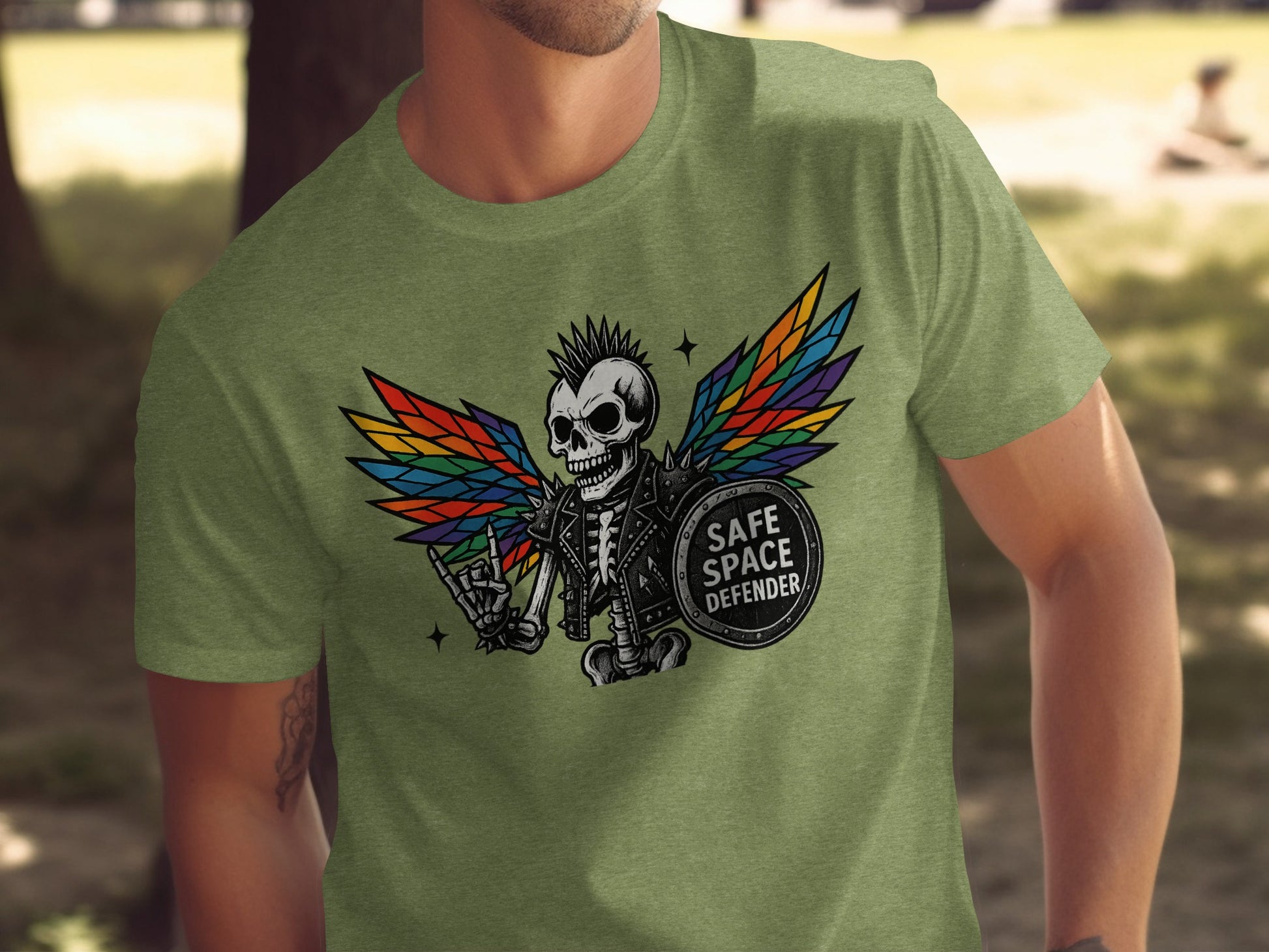Rainbow Winged Skeleton Safe Space Defender Shirt