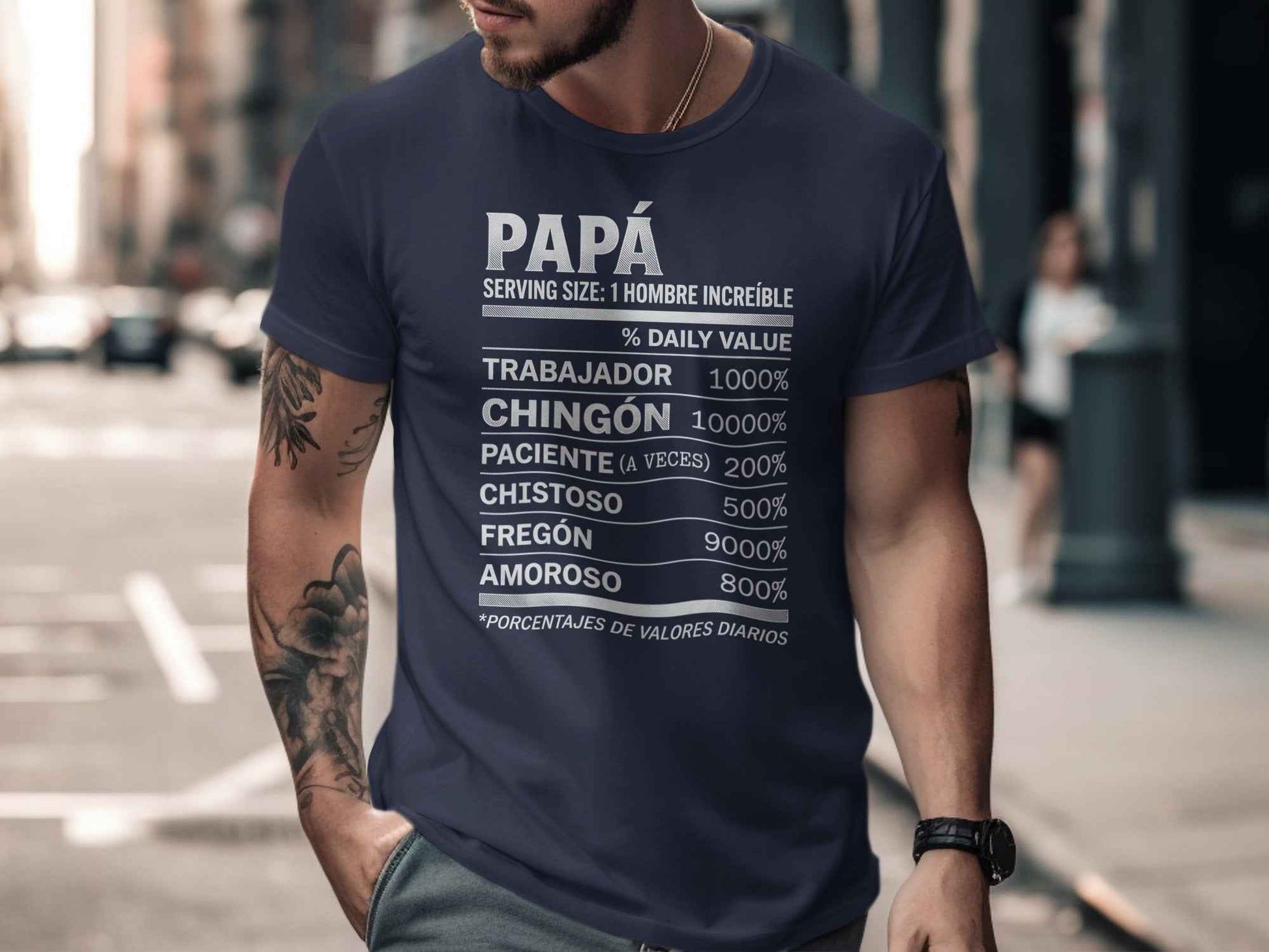 Dia de los Padres: Papa Humor Facts Tee Chingón Papá Daily Values Premium Tee