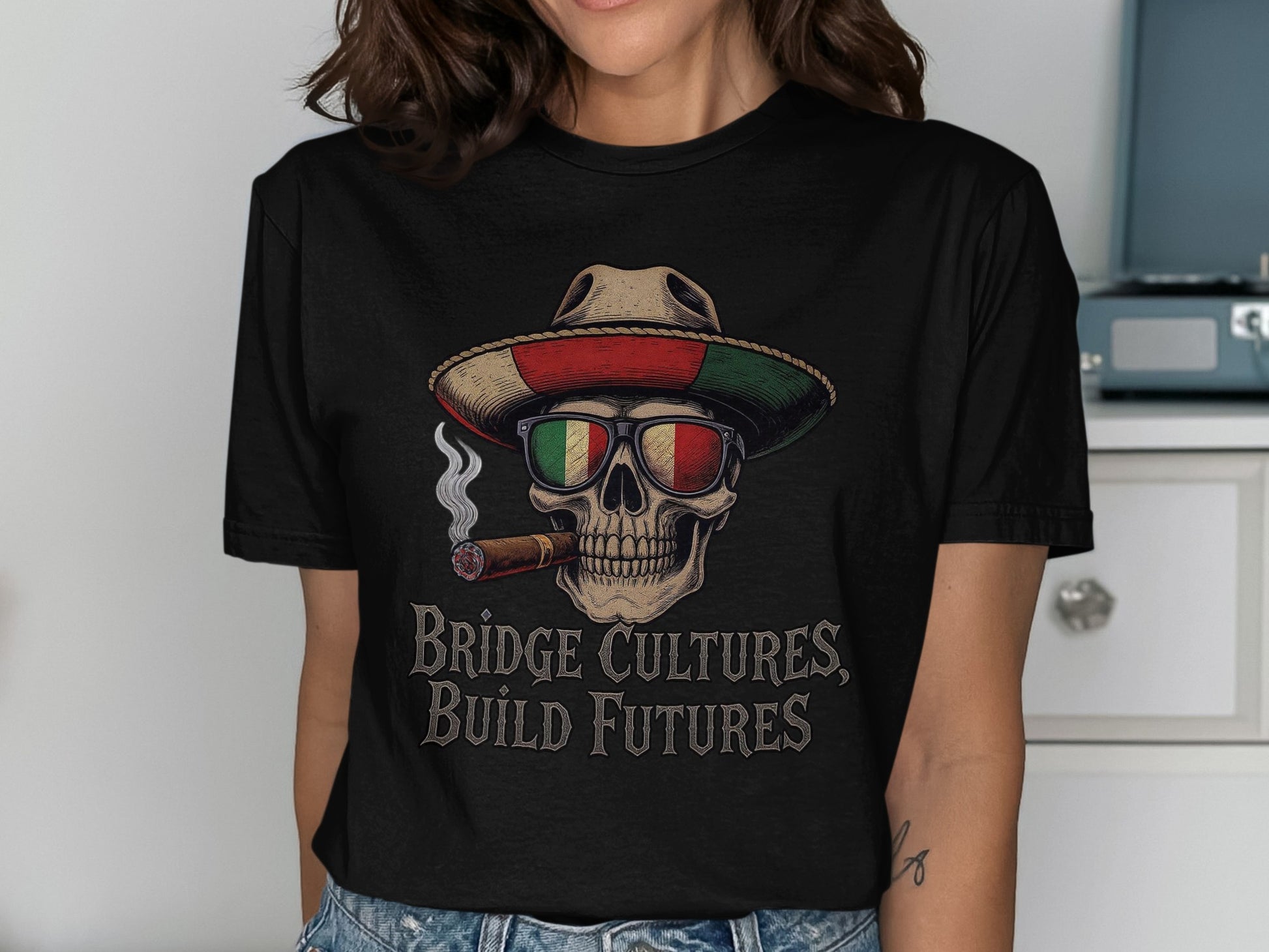 Bridge Cultures Build Futures Skull T-shirt product type