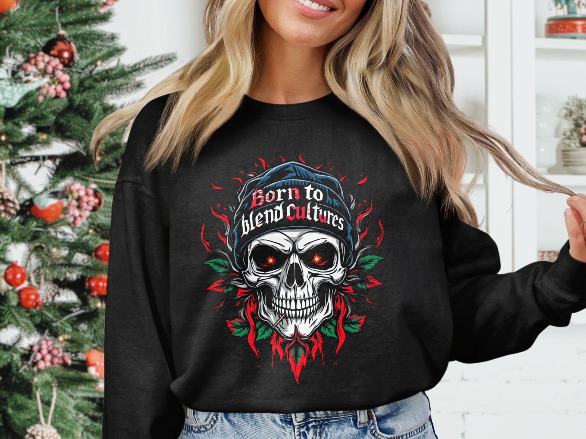 Born to Blend Cultures Skull Christmas Sweatshirt product