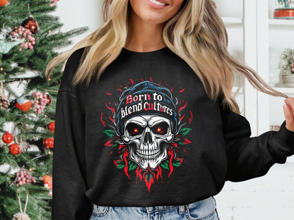 Born to Blend Cultures Skull Christmas Sweatshirt product