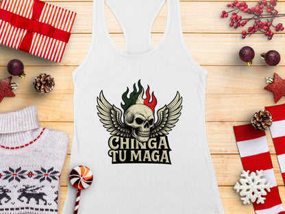 Chinga Tu Maga Skull Wings Graphic Design Tank Top