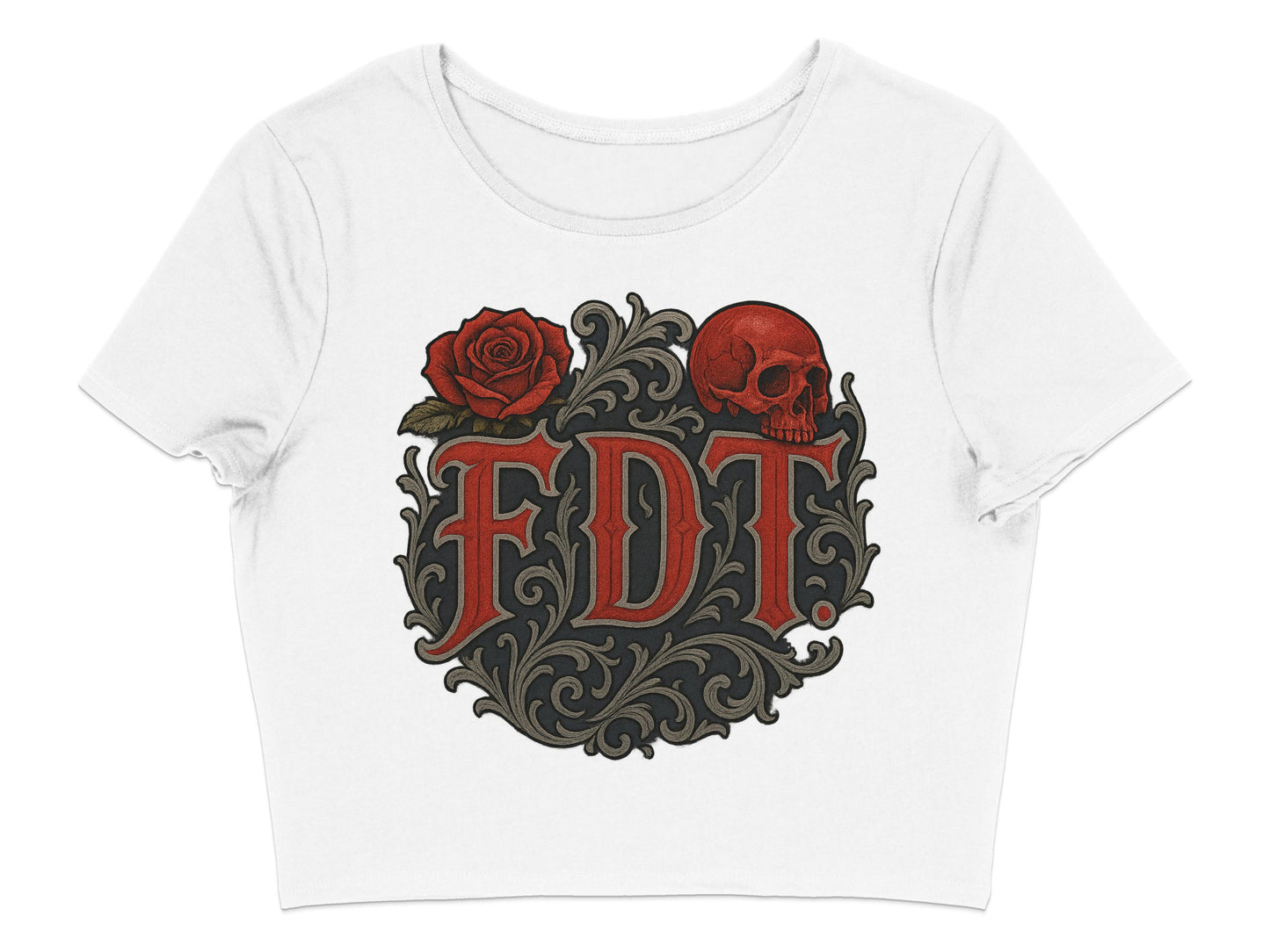 FDT Rose Skull Design Short Sleeve Crop Top product type