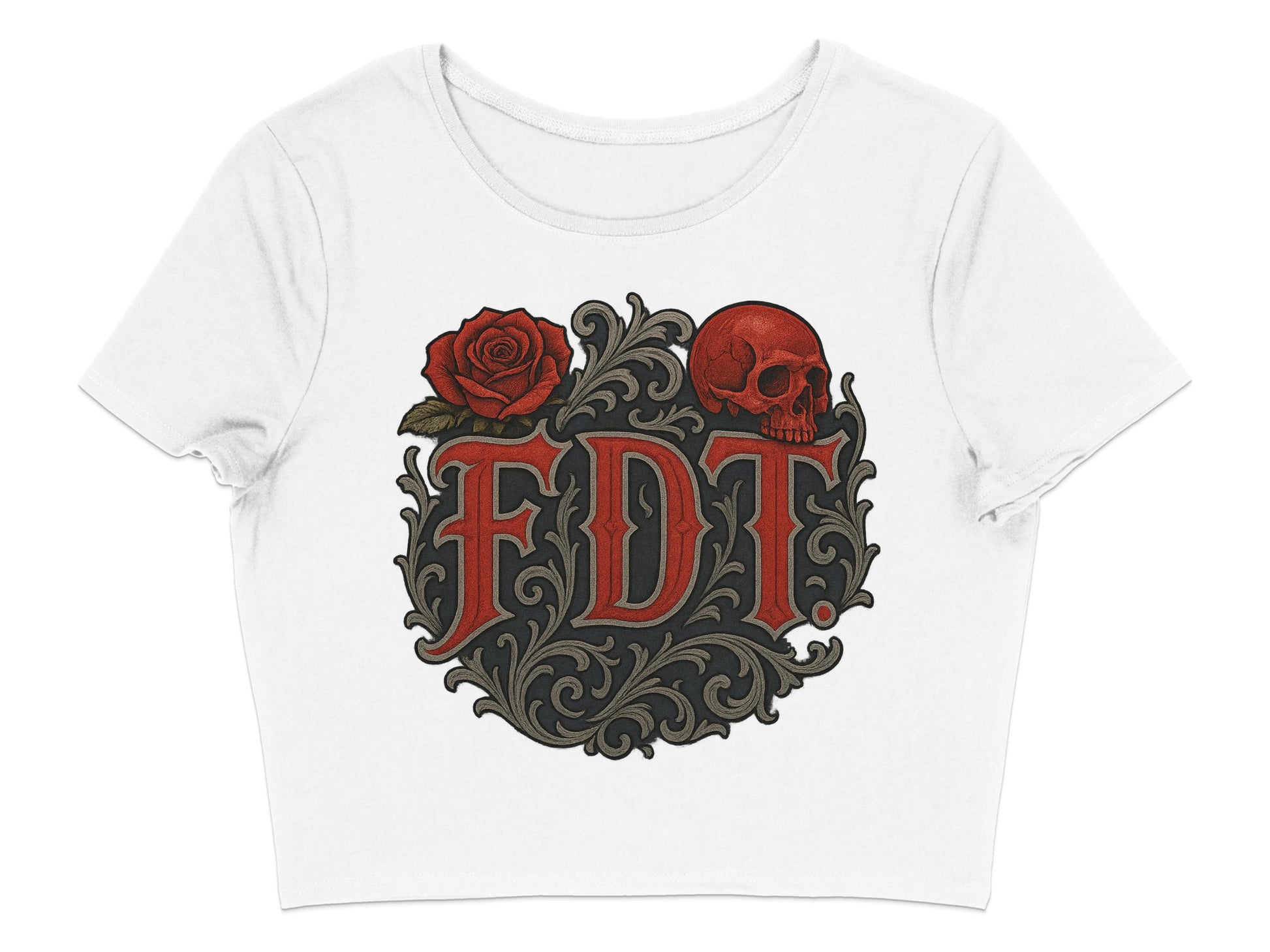 FDT Rose Skull Design Short Sleeve Crop Top product type