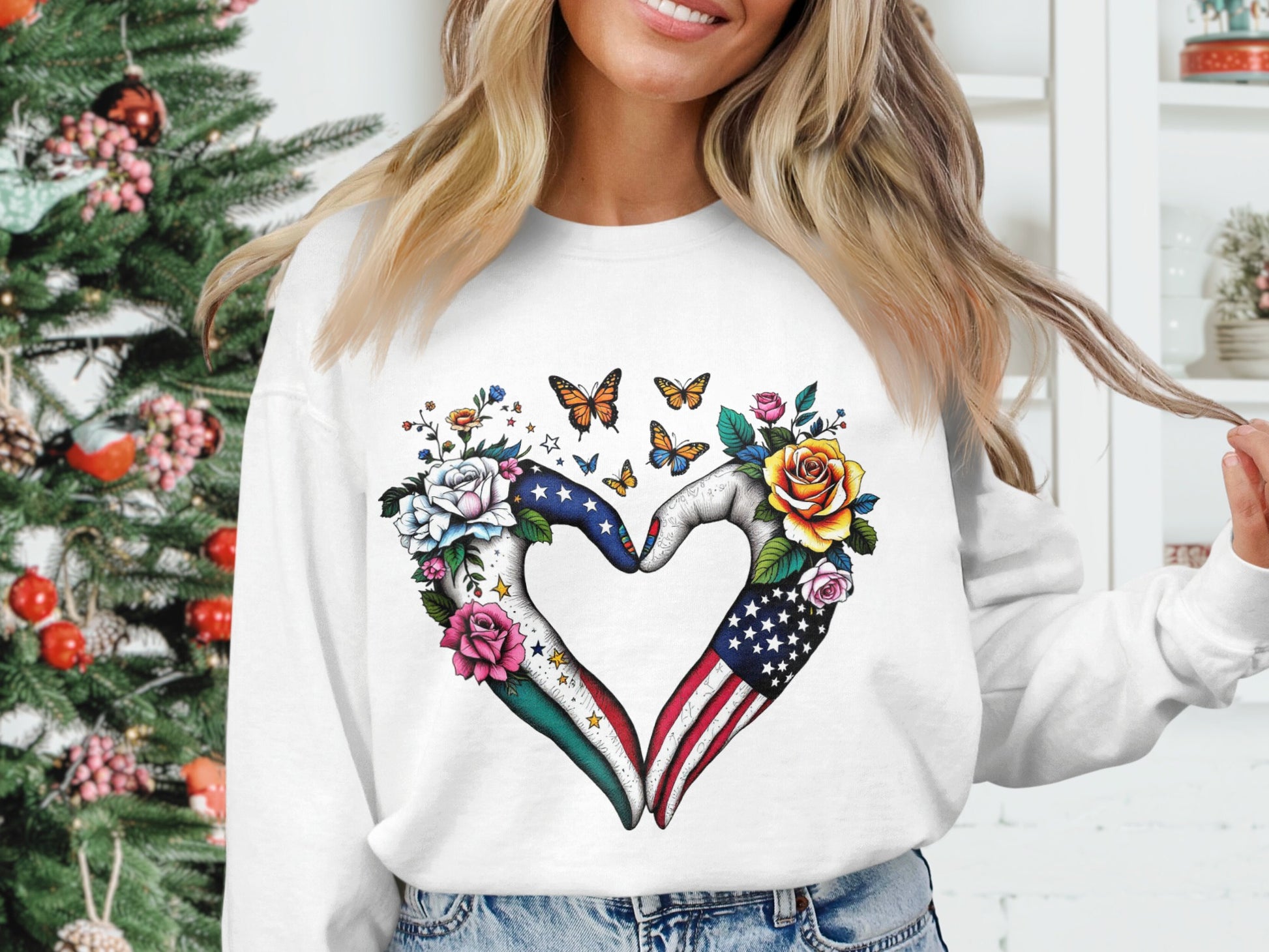 Heart Shaped Hand Design with Flowers Sweatshirt Product