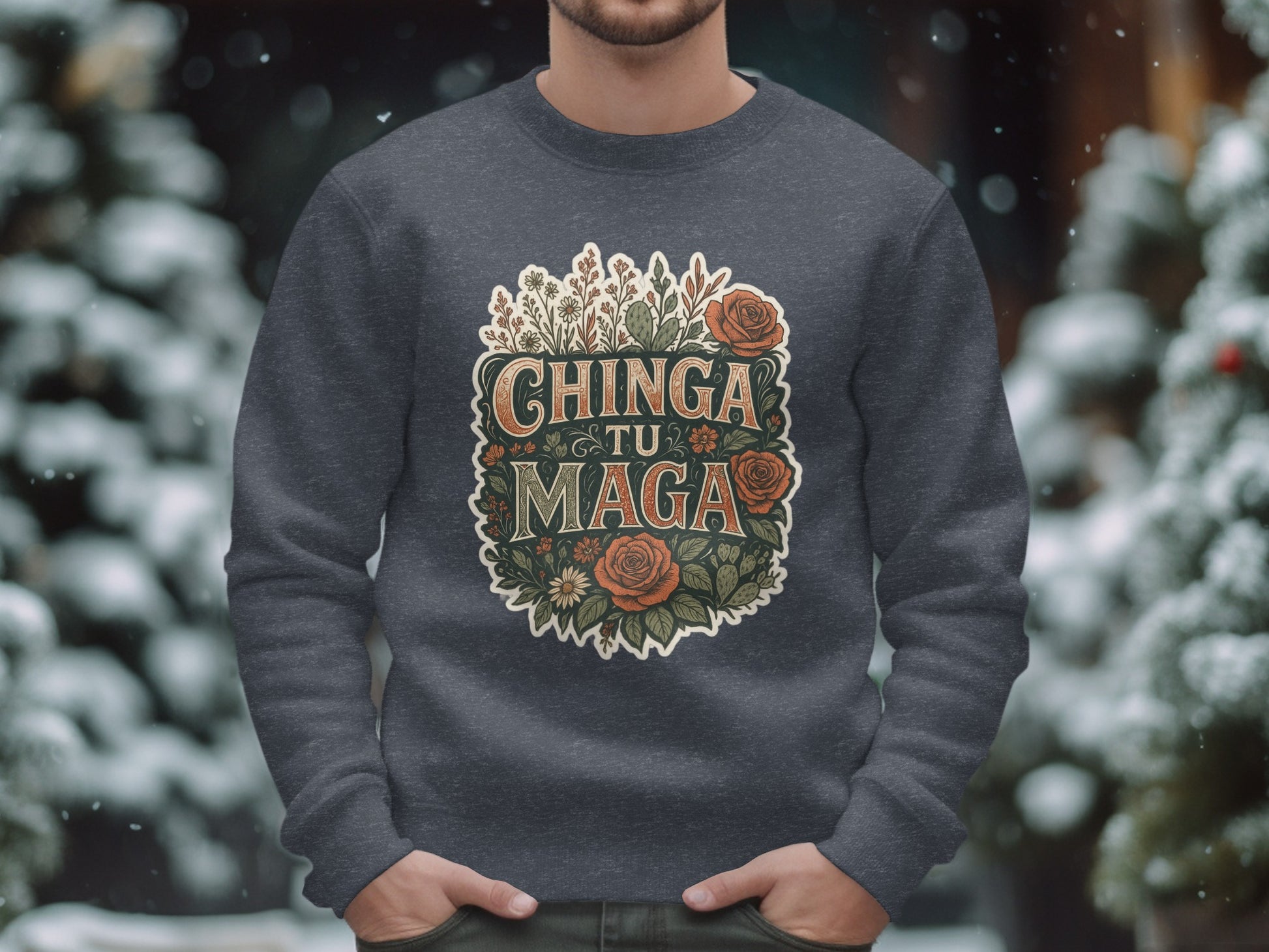 Chinga Tu Maga Sweatshirt with Floral Design product type