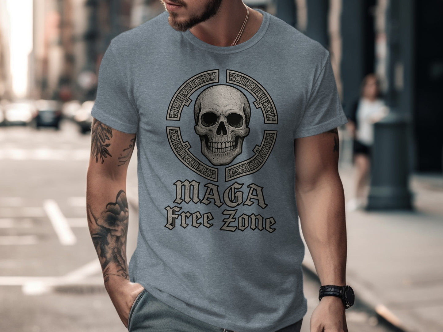 Skull Design with MAGA Free Zone Print T-shirt