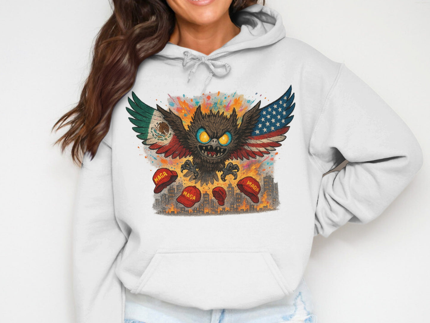 Fierce Owl with Wings and Urban Background Hoodie Product