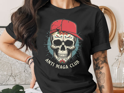 Anti Maga Club Skull Wearing Red Hat Graphic product type