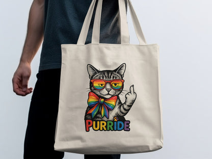Rainbow PRIDE Cat Tote Bag with Purrride Product Type