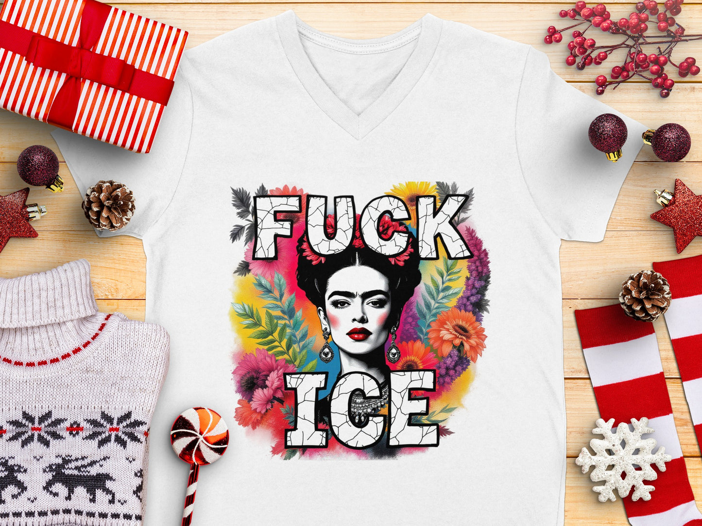 Frida Kahlo Shirt Colorful Floral Graphic Tee V-Neck T-Shirts