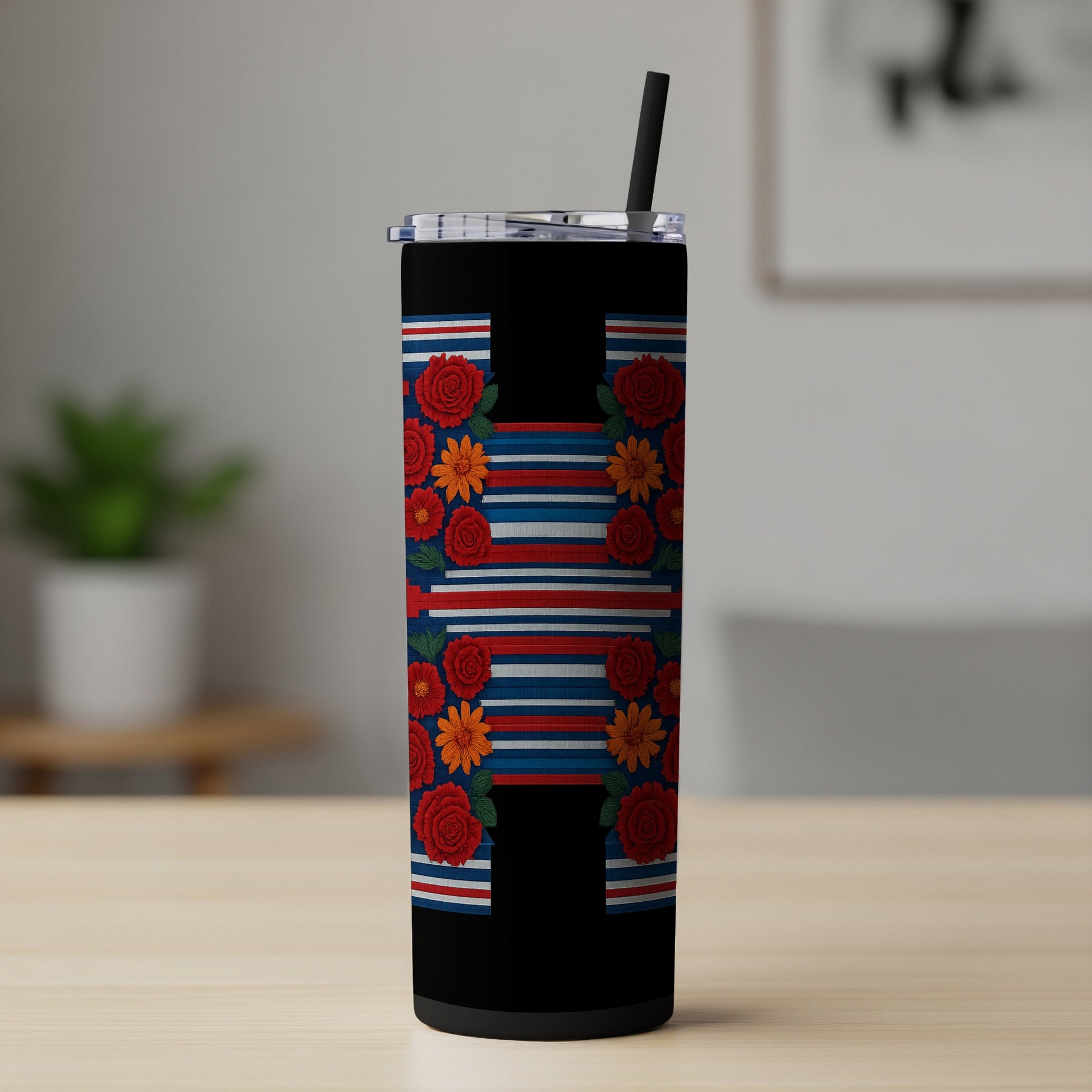 Colorful Floral and Stripe Design Tumbler product