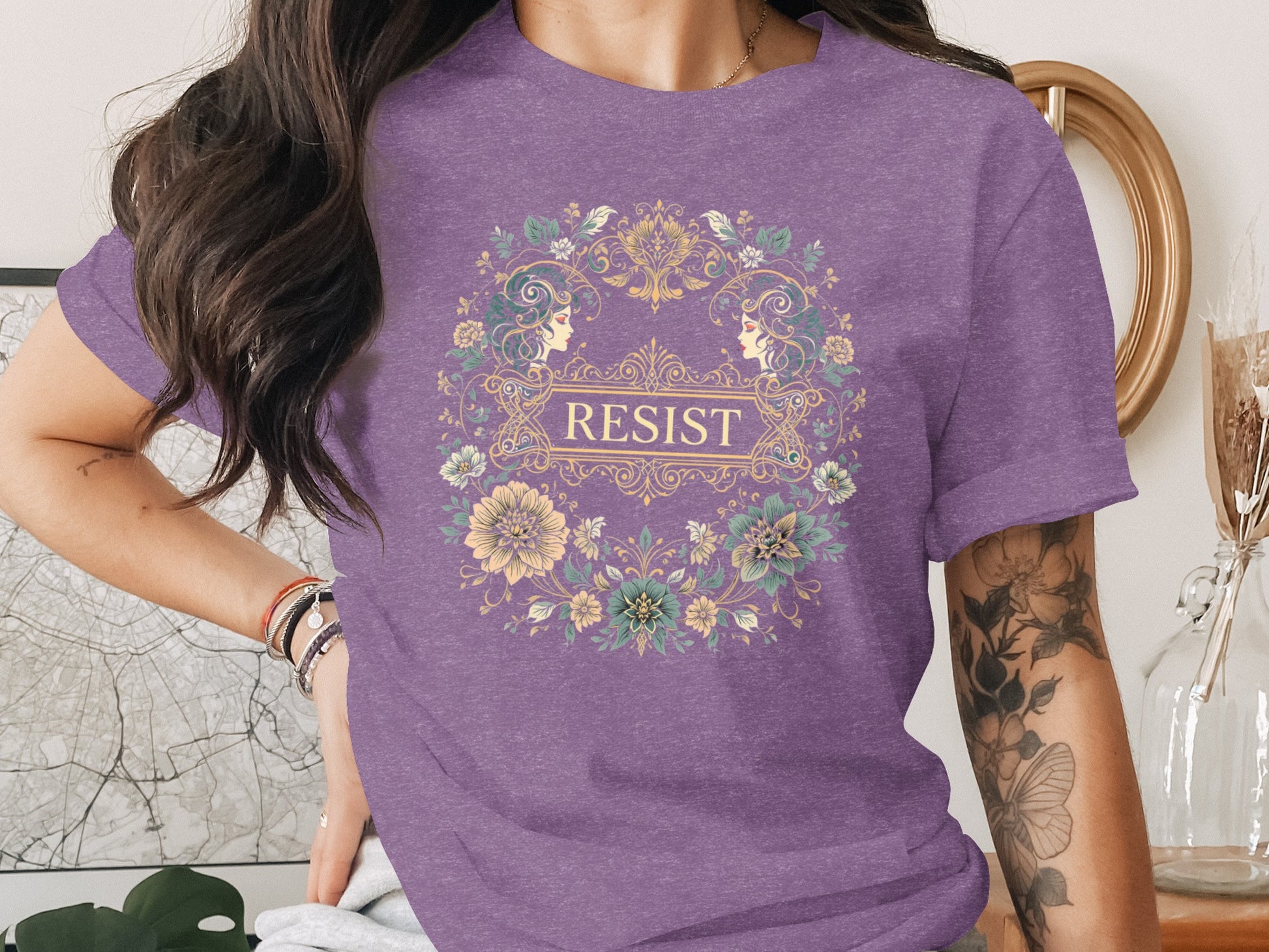 Resist Graphic T-Shirt with Floral and Elegant Design