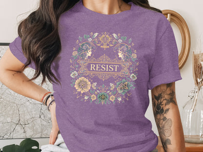 Resist Graphic T-Shirt with Floral and Elegant Design