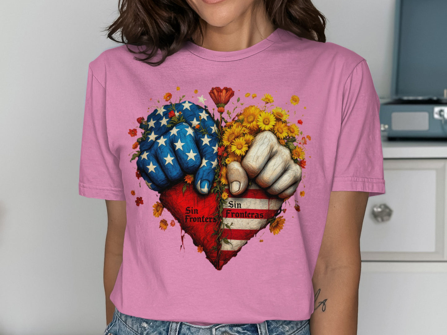 Sin Fronteras Heart Fists Graphic Pink Shirt product