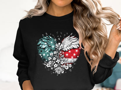 Angel Wing Heart Flag Graphic Long Sleeve Top product