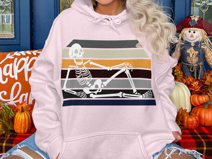Trendy Skeleton Hoodie with Color Block Design product