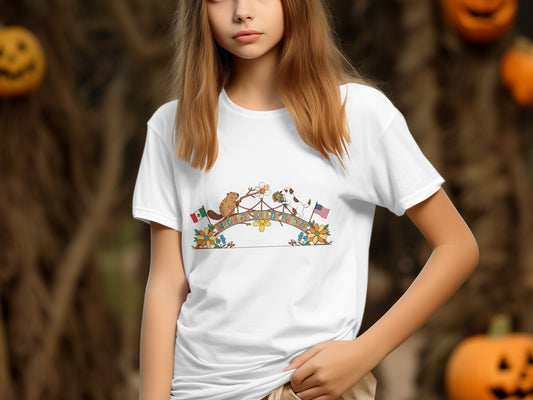 White Halloween Themed T-shirt with Pumpkin Designs