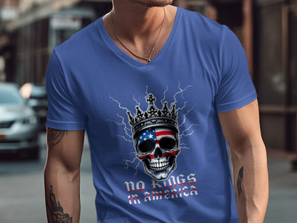 The cool blue No Kings in America graphic shirt
