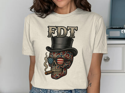 Patriotic Skull Smoking Cigar Graphic Tee shirt product