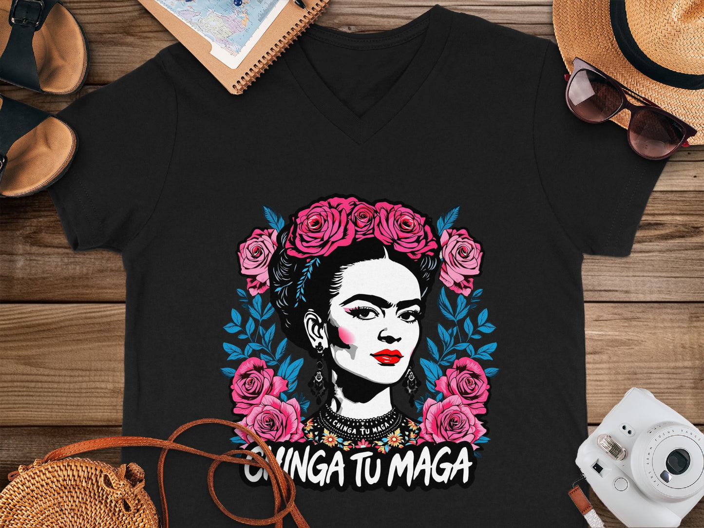 Catrina Themed Graphic Tee with Vibrant Floral Design