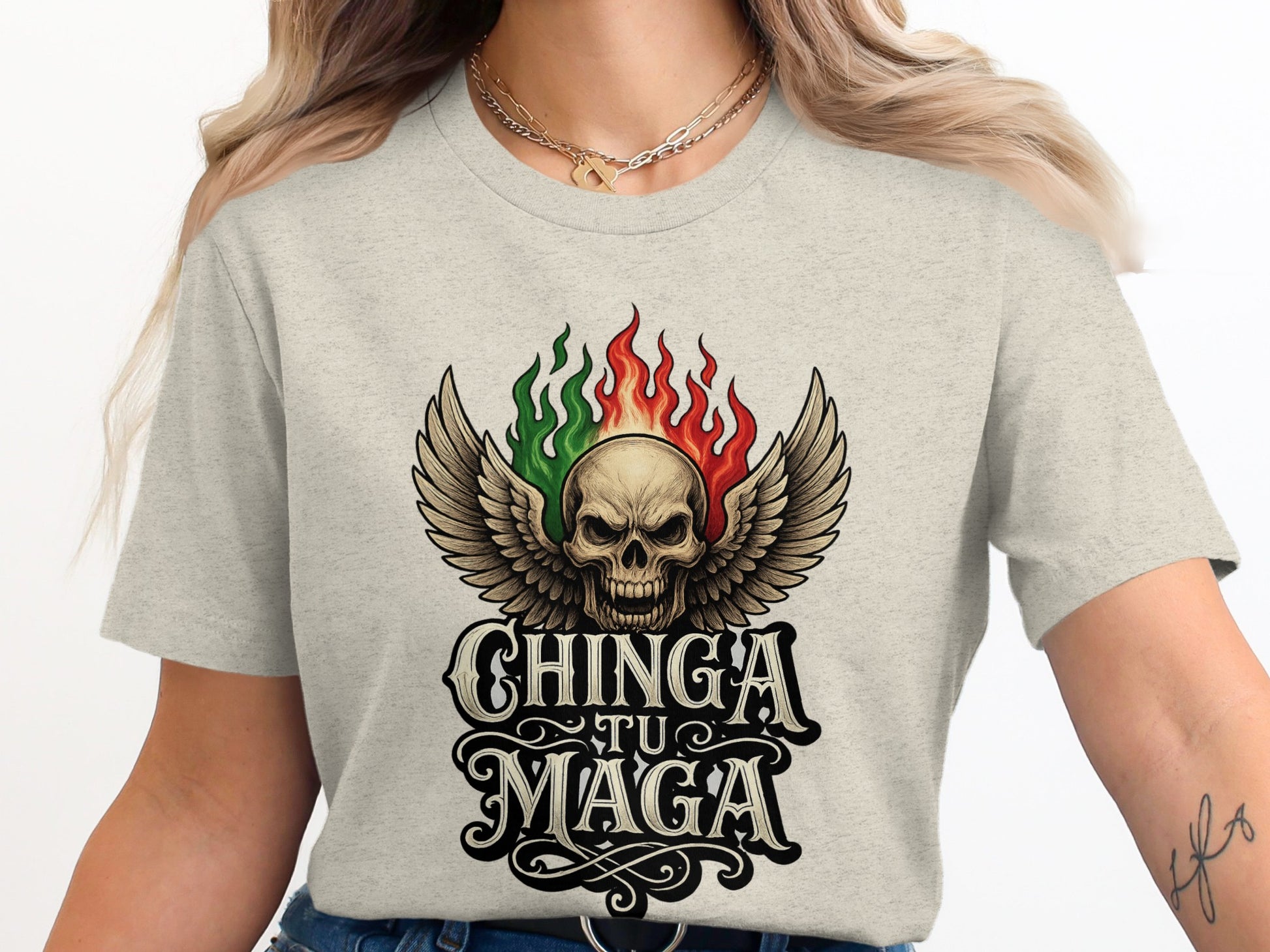 Chinga Tu Maga Skull Graphic Tee Shirt Product