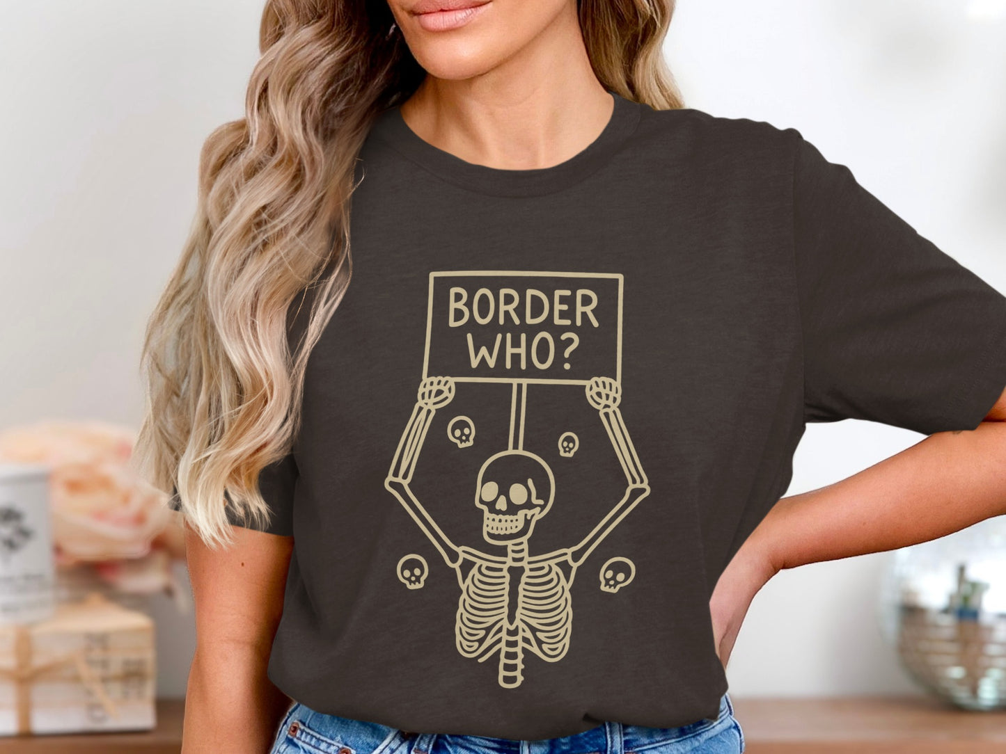Border Who Skeleton Holding Sign Tee product type