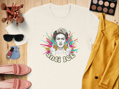 Anti ICE Frida Kahlo Graphic Tee Shirt