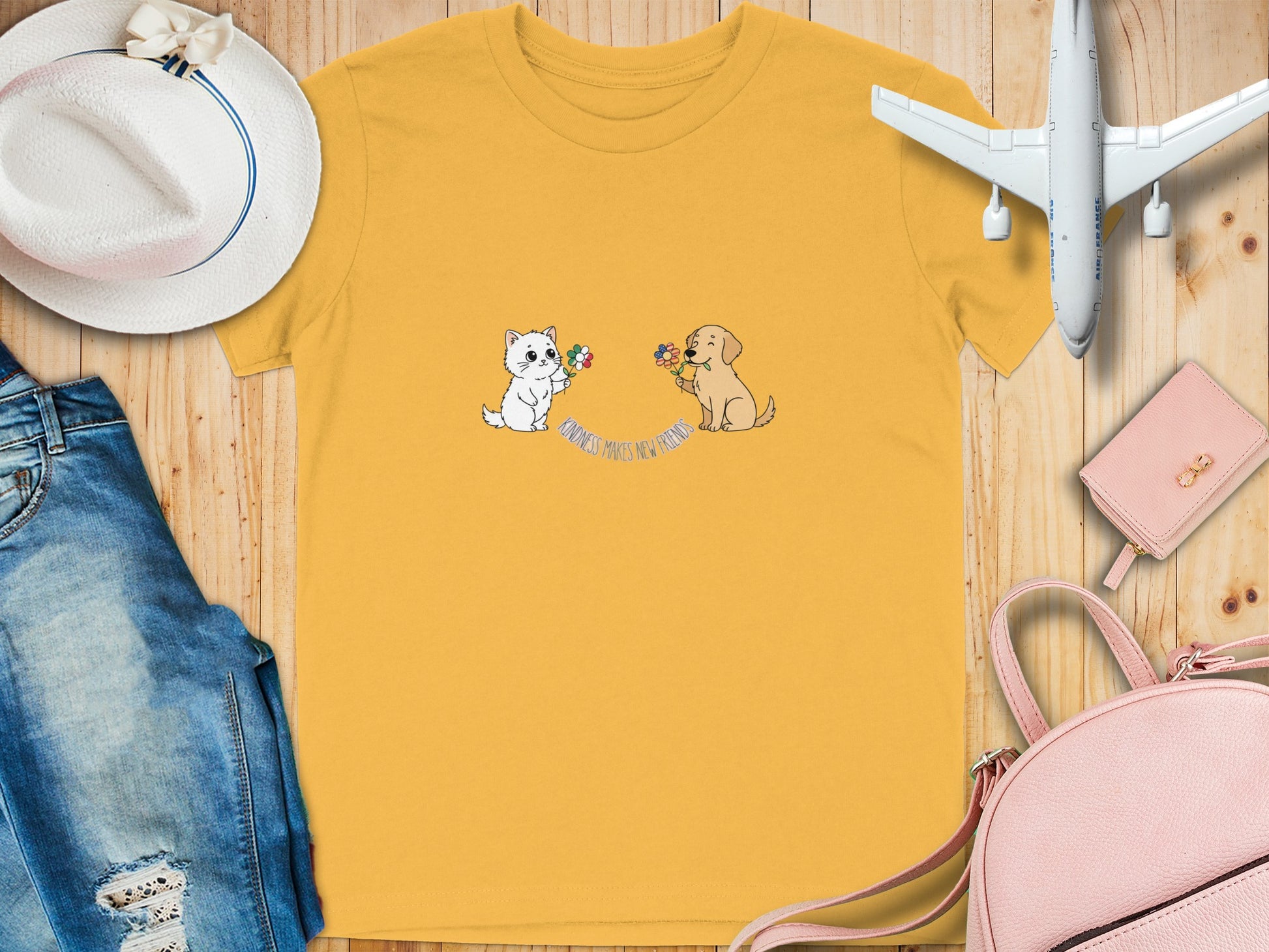 Cute Kitten and Puppy Illustration Tee