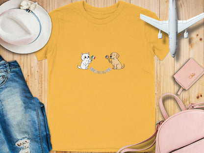 Cute Kitten and Puppy Illustration Tee