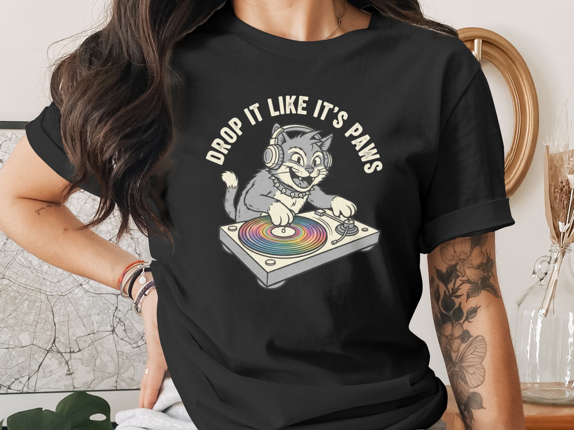 Drop It Like It's Paws DJ Cat Graphic T-Shirt product