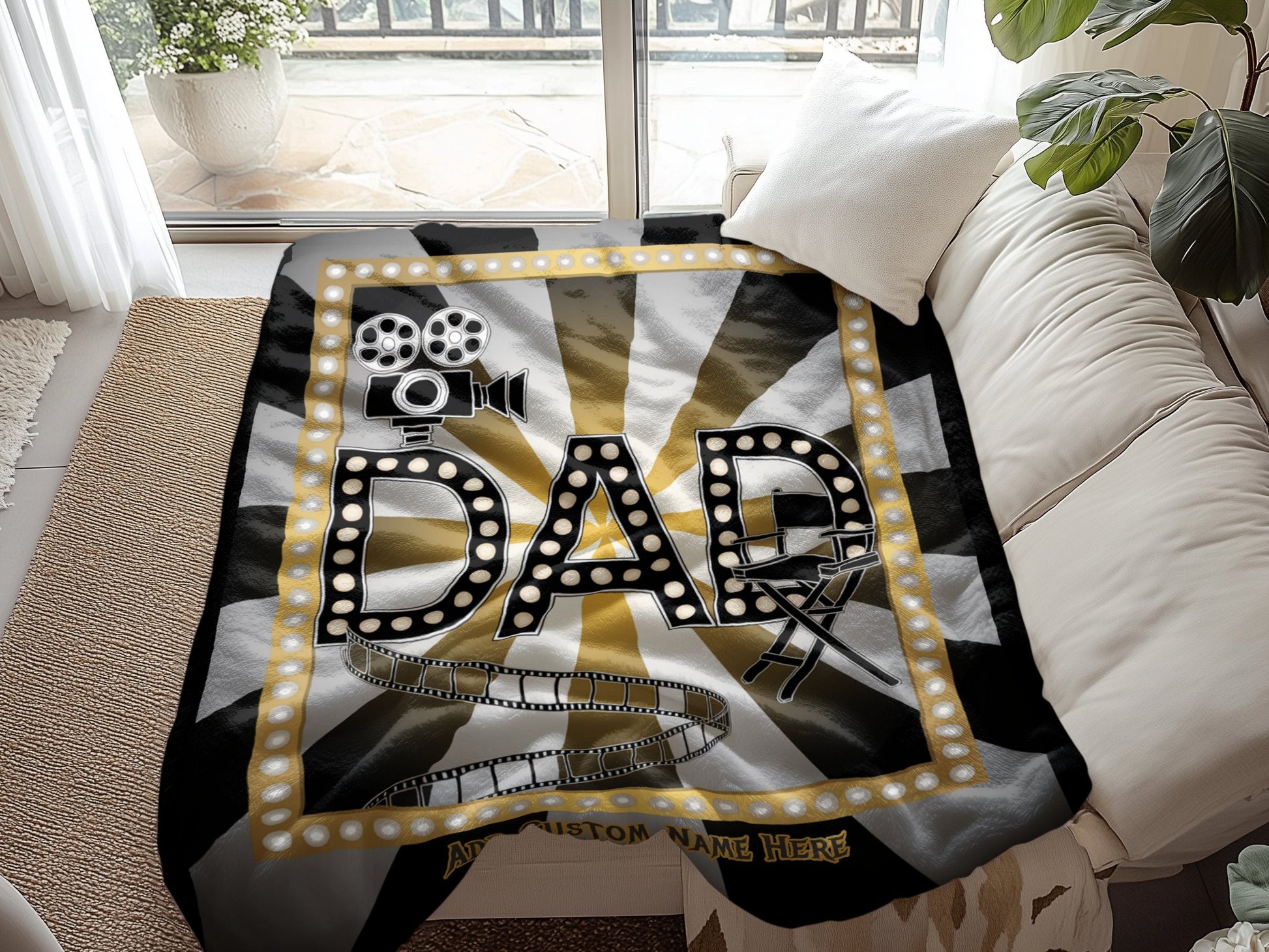 DAD Movie Night Custom Name Luxury Blanket product