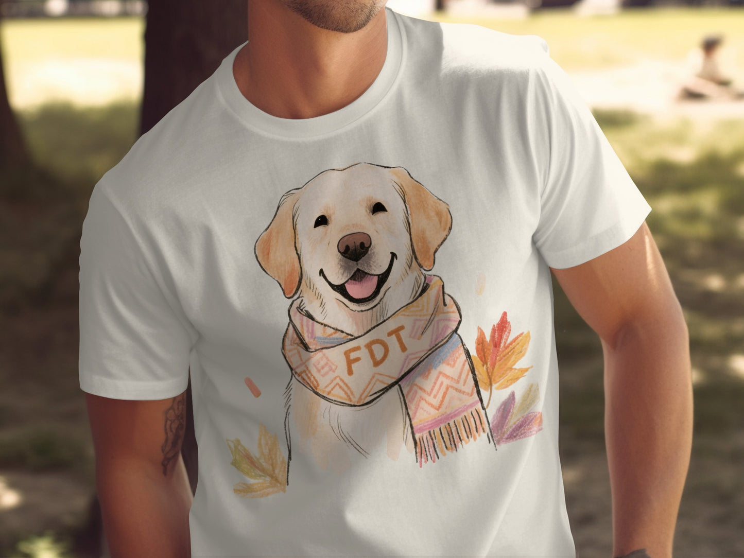 Happy Dog with Scarf Cute Illustration T-Shirt