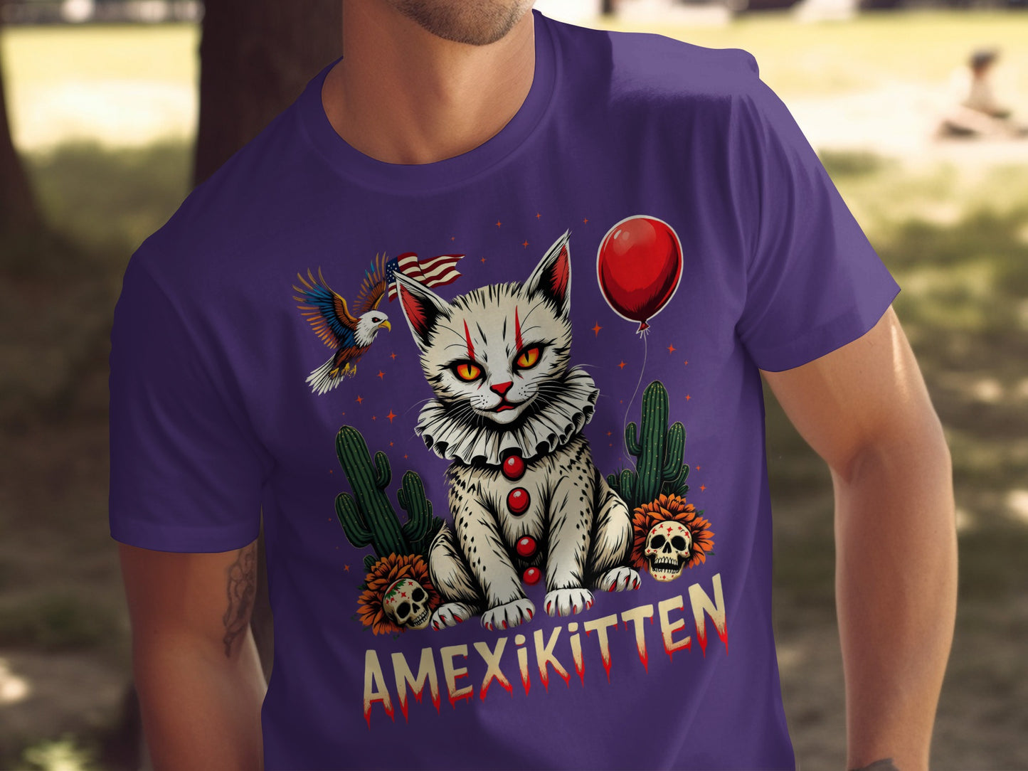 Amexikitten Cat Design Graphic Purple T-Shirt product