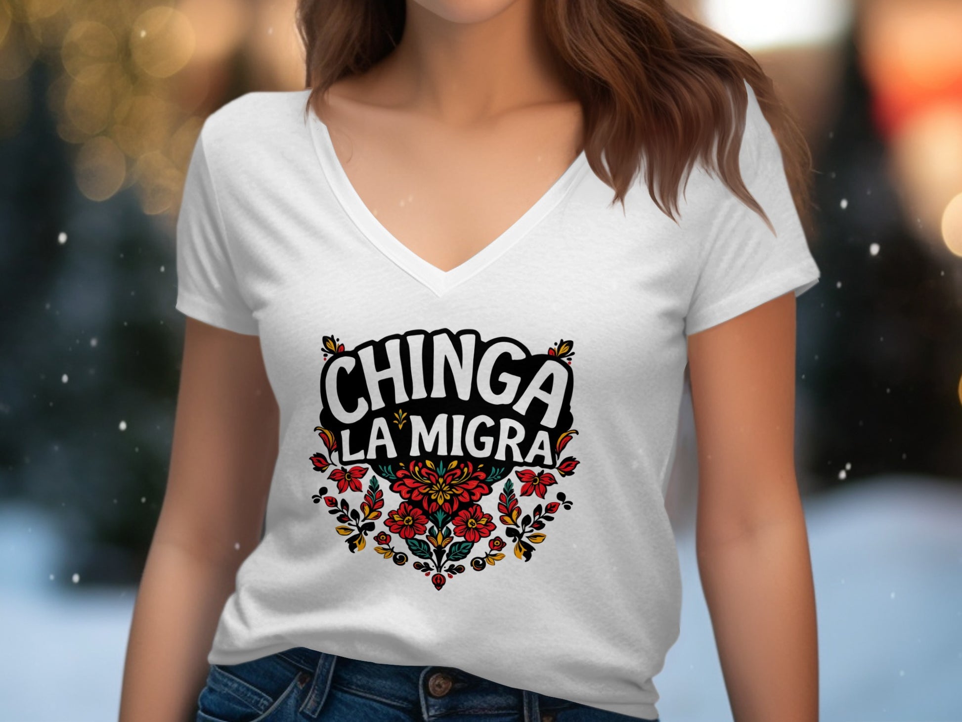 Chinga La Migra Floral Design Women's T-Shirt Product