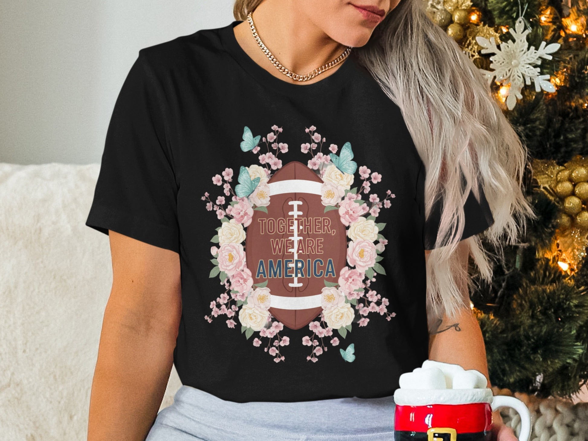 Together We Are America Graphic Floral Butterfly Shirt