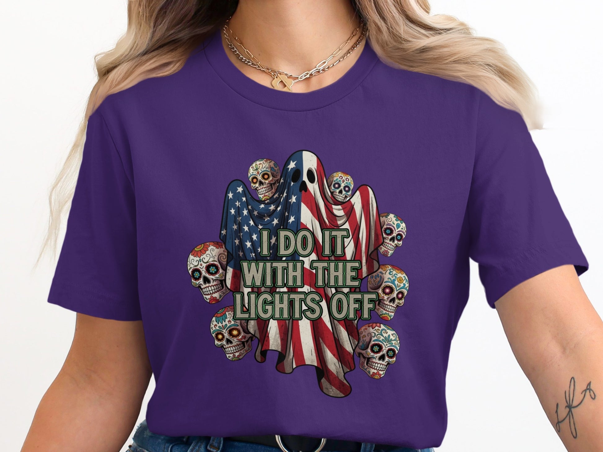 I Do It With The Lights Off Skull Printed Shirt product type
