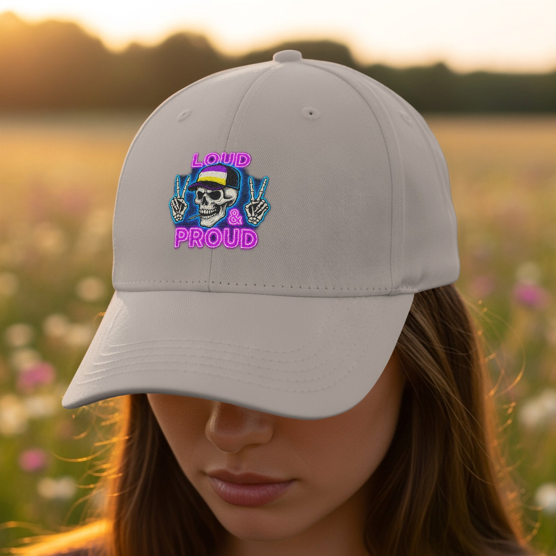 Loud and Proud Skull Graphic Beige Cap Hat product